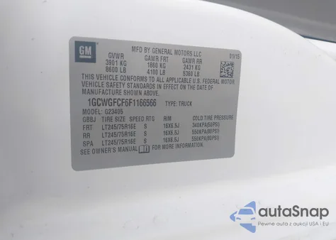 2015 Chevrolet Express 2500 Work Van from USA, damaged, VIN 1GCWGFCF6F1166566